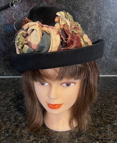 Black felt hat flowers - hat,